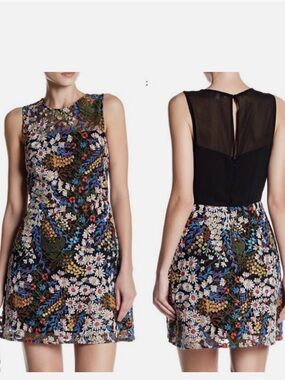Lucy Paris Embroidered Floral Mesh Back Mini Dress Size Small